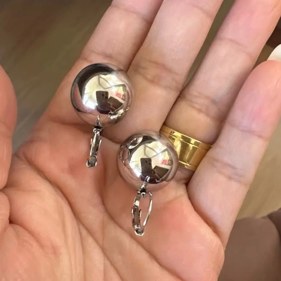 Vintage Retro Gold Ball 18K Gold Stainless Steel Waterproof Large Earrinngs - Picture 8 of 17